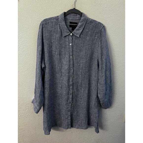 Tahari linen blue button up blouse size 1X - Picture 1 of 5